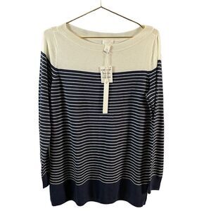 Caslon Blue White Striped Nautical Wool Blend Lightweight Sweater Size S NWT